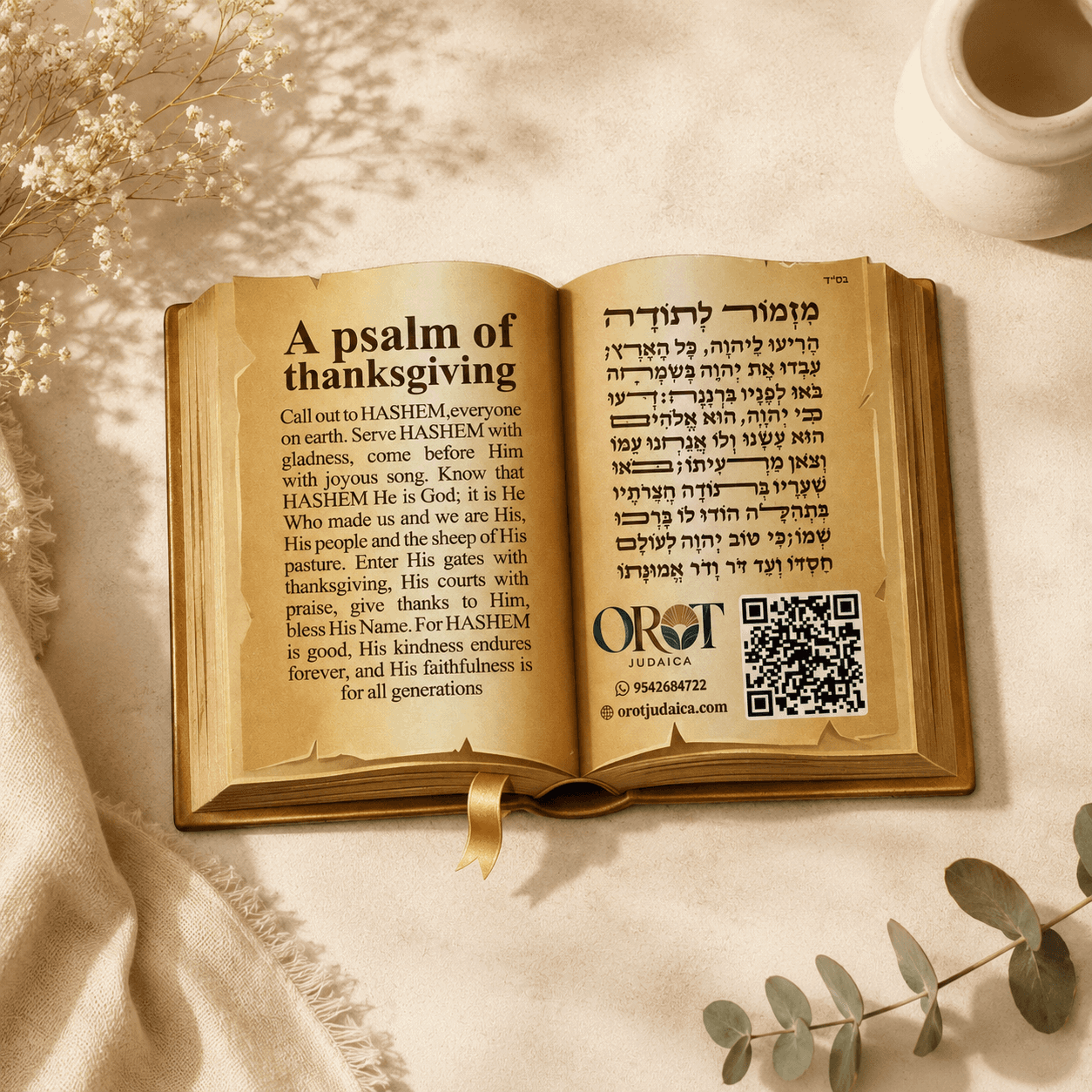 Mizmor LeTodah Magnet - Open Book Design