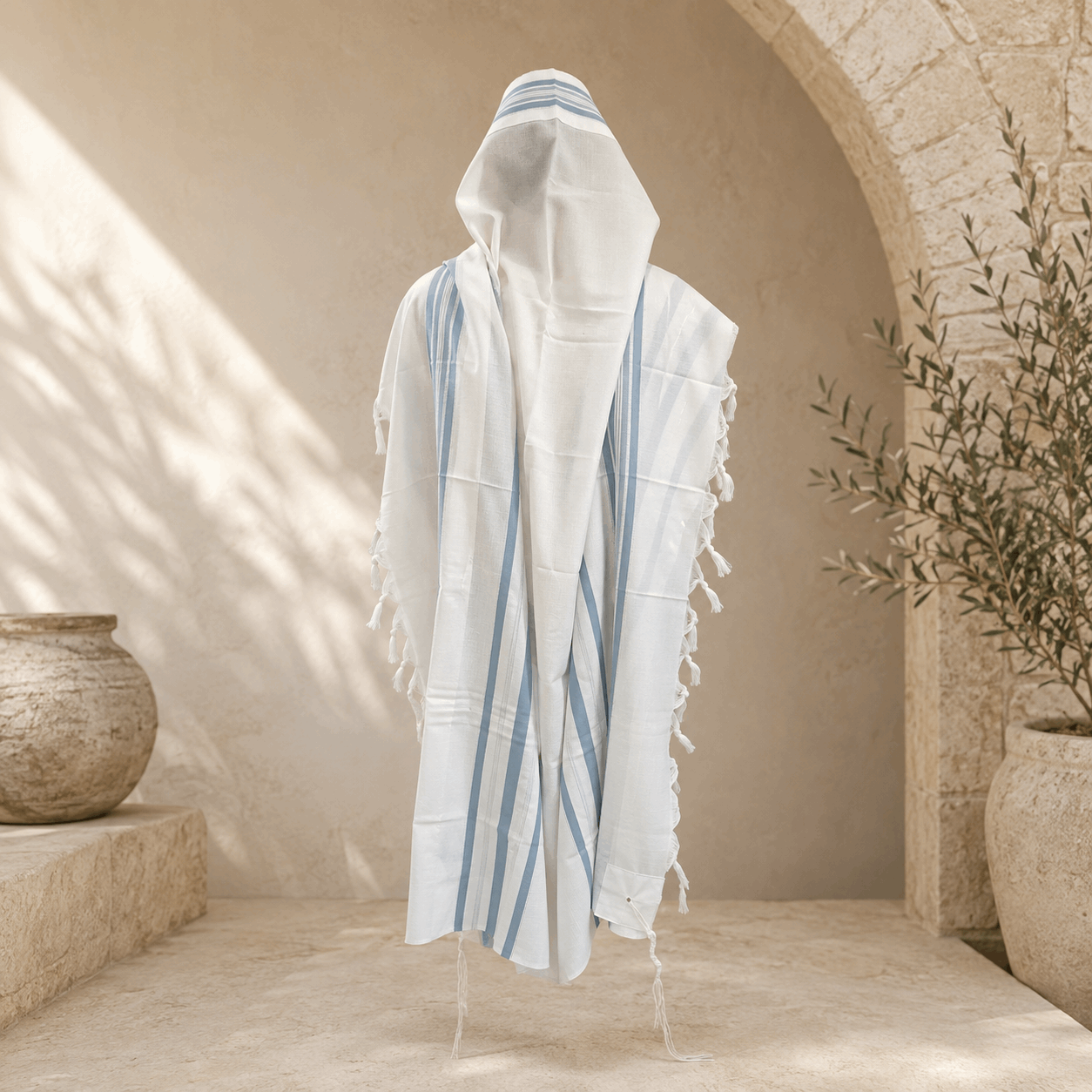Tallit Tashbetz Bright Blue - 100% Rehelim Wool - Mishkan HaTchelet
