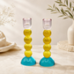 Candlesticks – Modern Glass Shabbat & Yom Tov Candlesticks | Pastel Blue, Yellow & Pink Bubble Design
