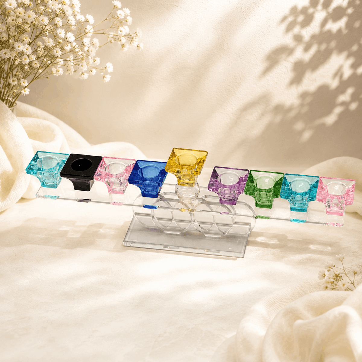 Hanukkiah – Halo Crystal Hanukkah Menorah | Colorful or Clear Crystal Edition