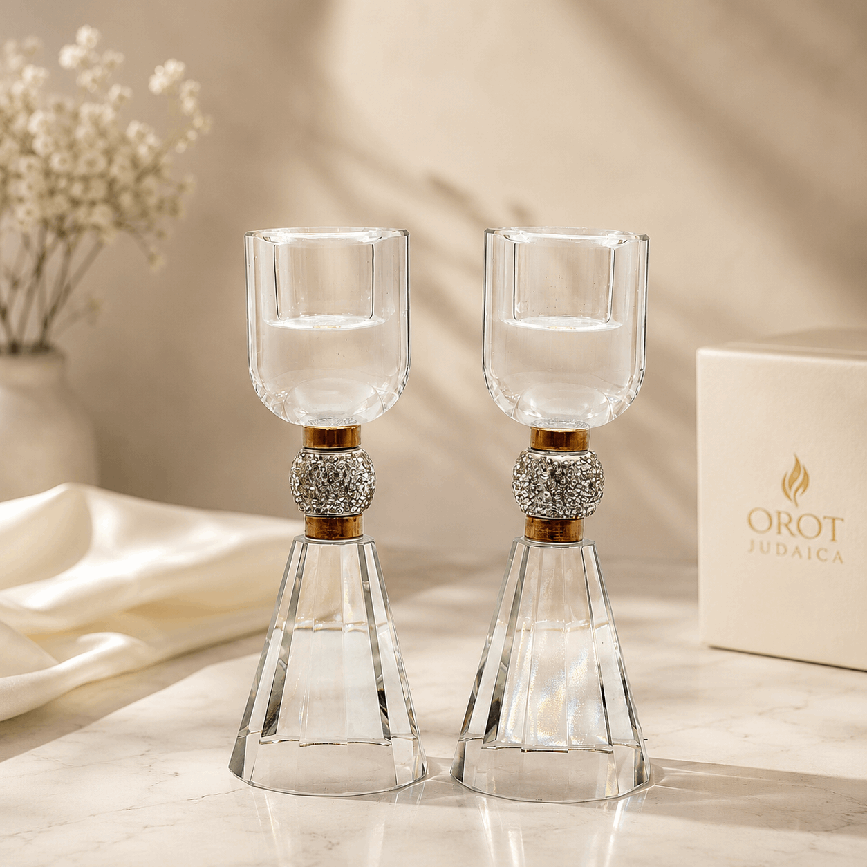 Candlesticks - Crystal Shabbat & Yom Tov Candlesticks | Crystal Bead Design