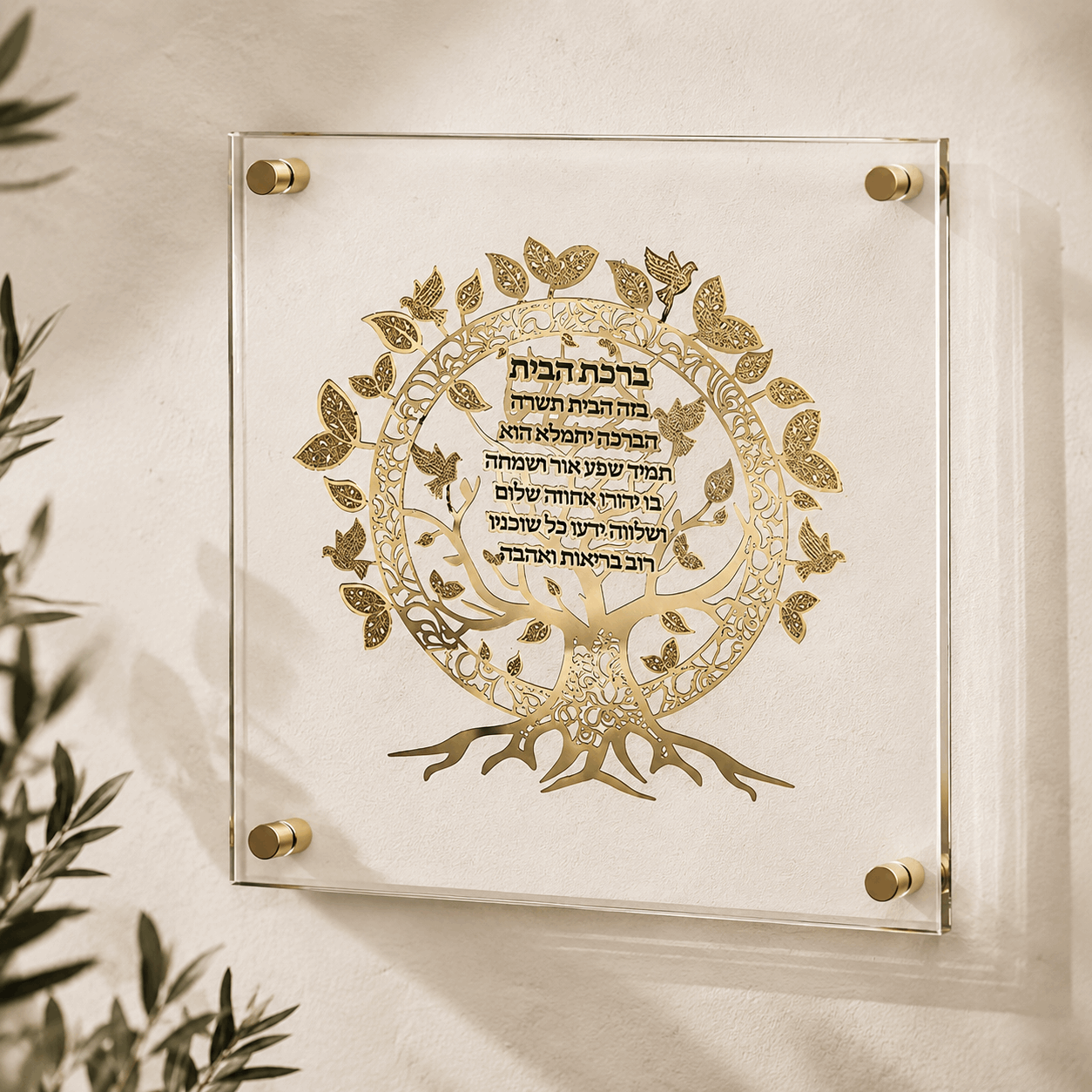 Birkat HaBayit – Acrylic Home Blessing with Gold Tree of Life Plaque