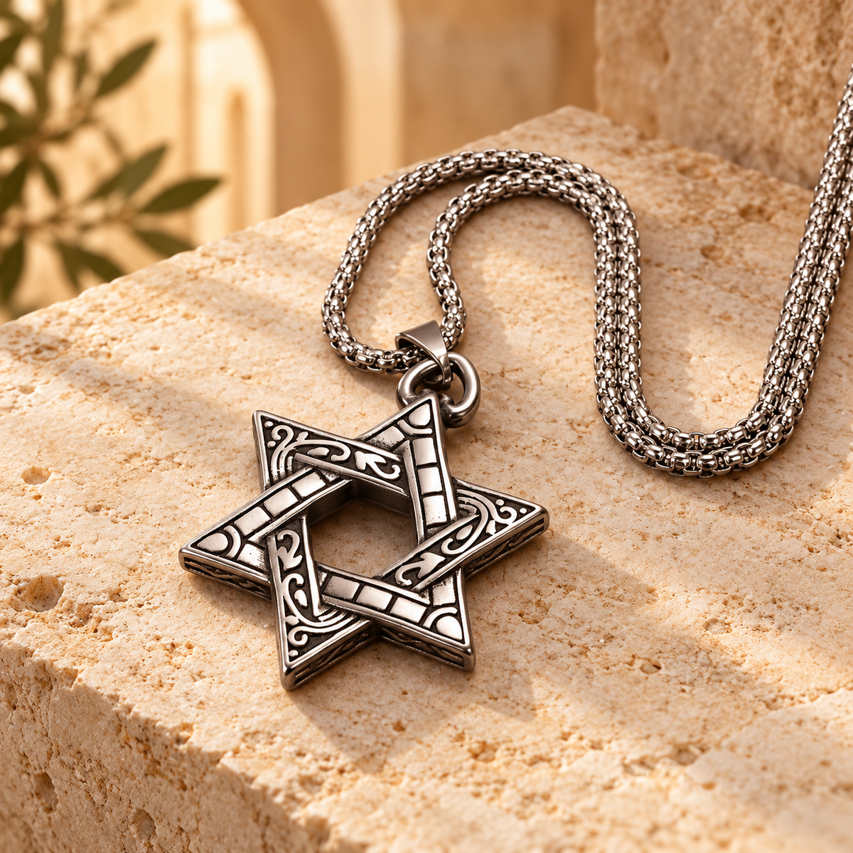 Star of David Necklace – Vintage Stainless Steel Magen David Pendant | Ornate Jewish Jewelry for Men & Women