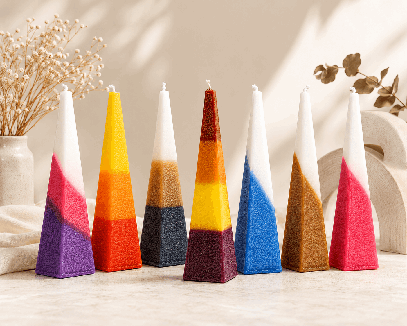 Havdalah Candle - Modern Pyramid Design Multicolor