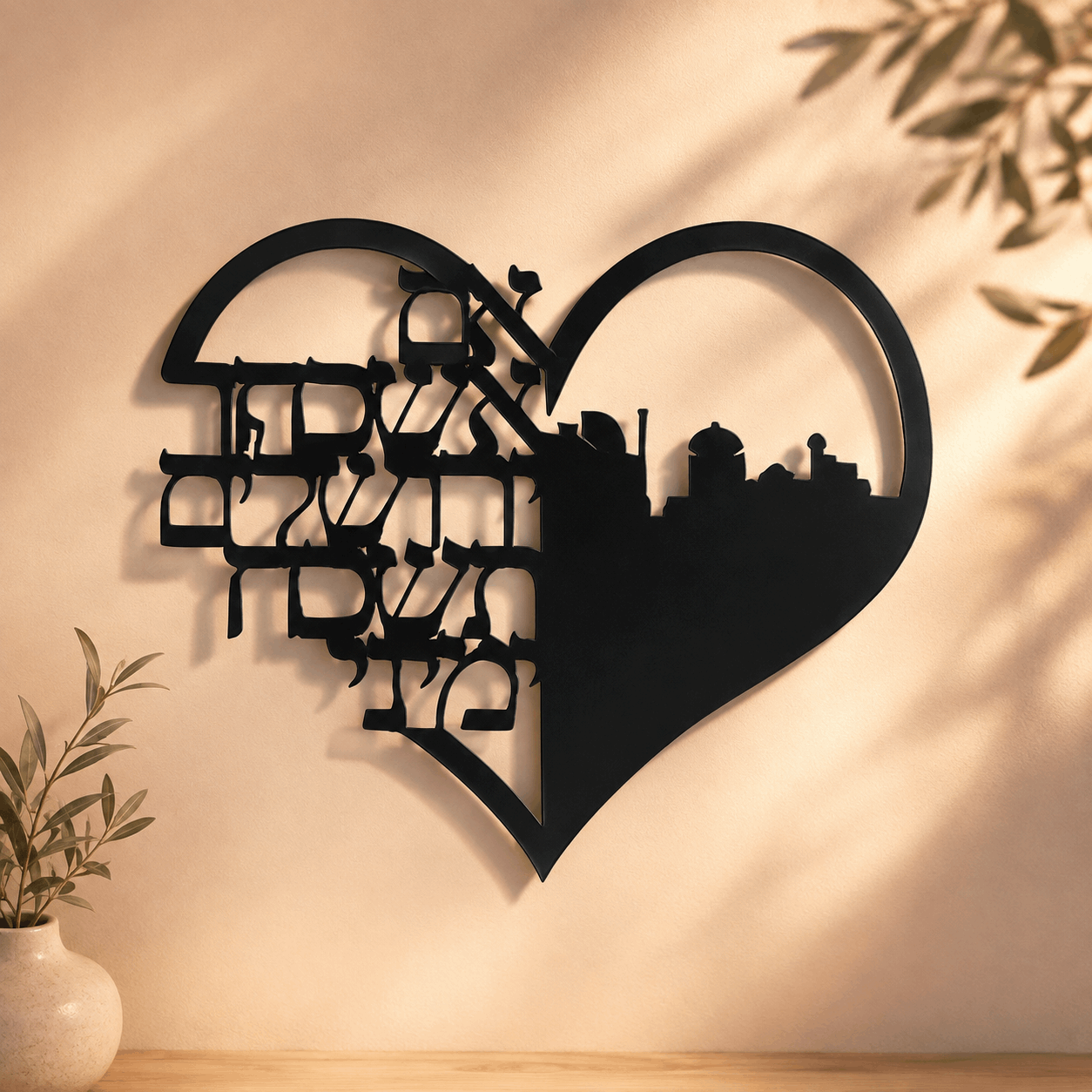 Im Eshkachech Yerushalayim Heart Metal Wall Hanging – Black Hebrew Metal Wall Décor for Jewish Home
