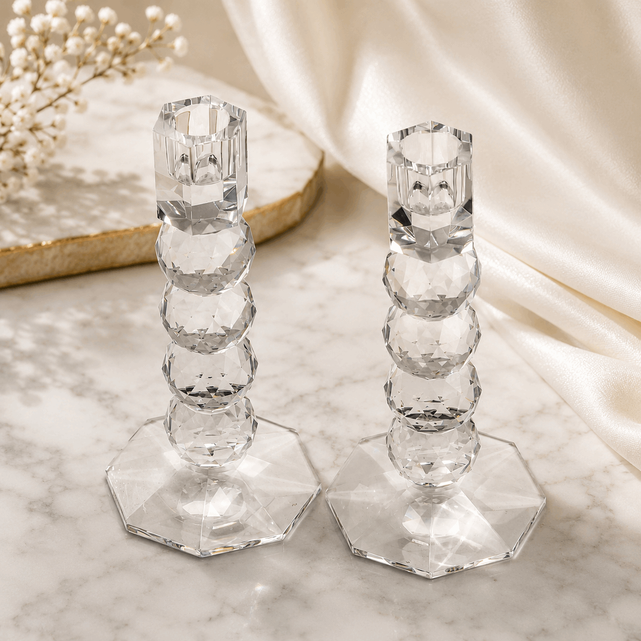 Candlesticks - Crystal Shabbat & Yom Tov Candlesticks | Faceted Sphere Design