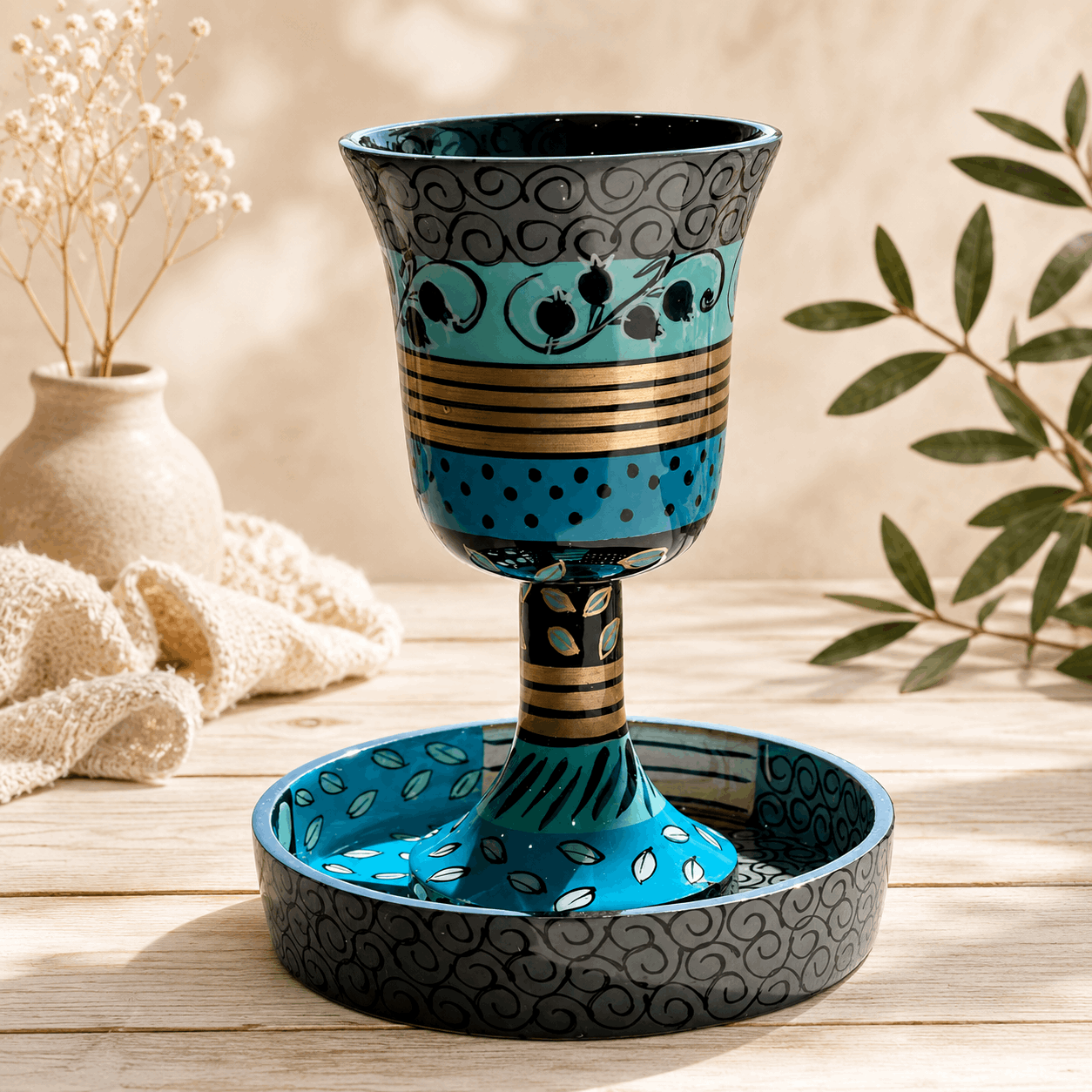 Handcrafted Aluminum Kiddush Cup with Saucer