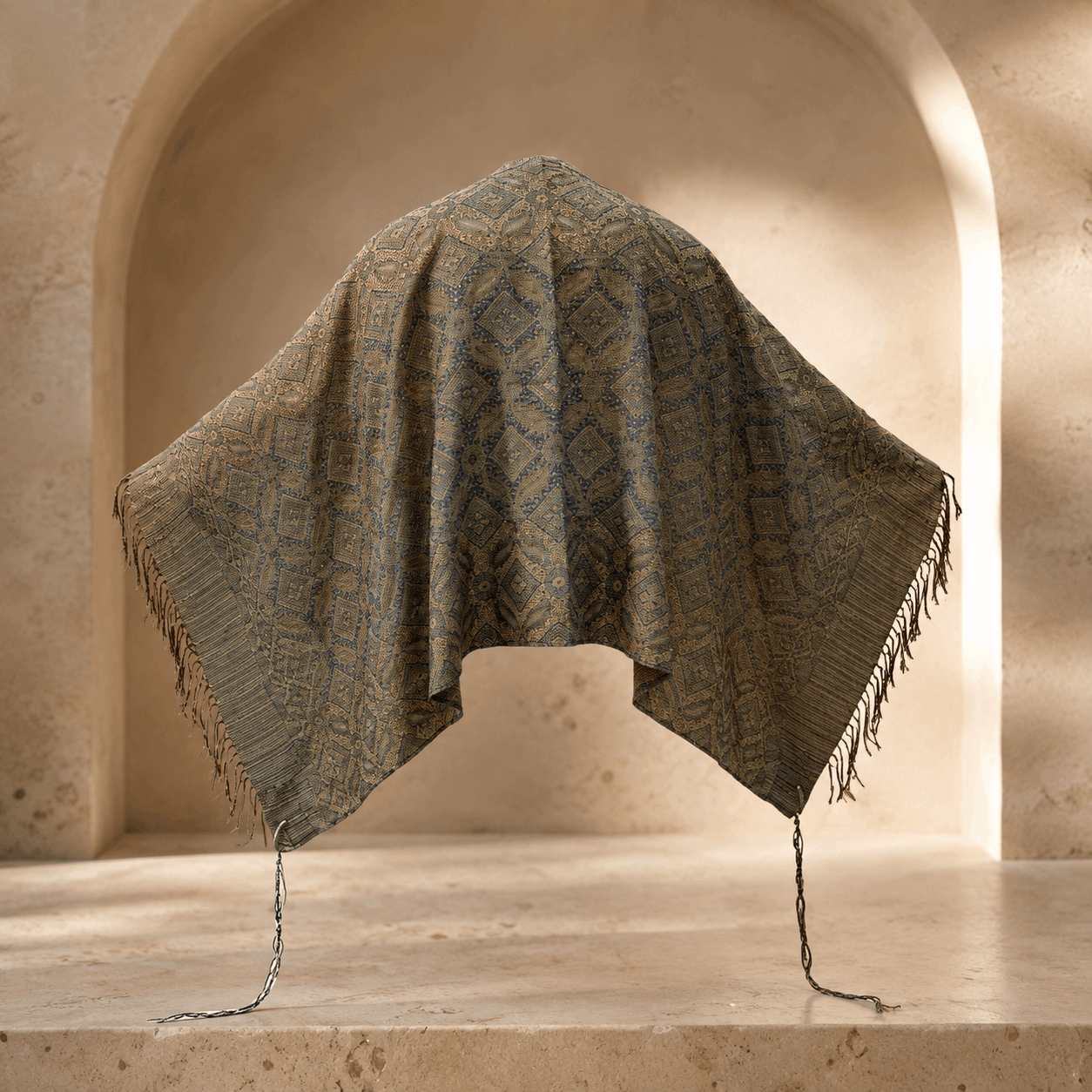 Tallit – Luxury Patterned Jewish Prayer Shawl with Tekhelet Tzitzit | Blue & Gold or Gray & White