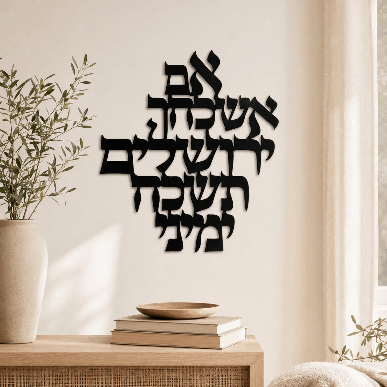 Im Eshkachech Yerushalayim Metal Wall Hanging – Black Hebrew Metal Wall Décor for Jewish Home