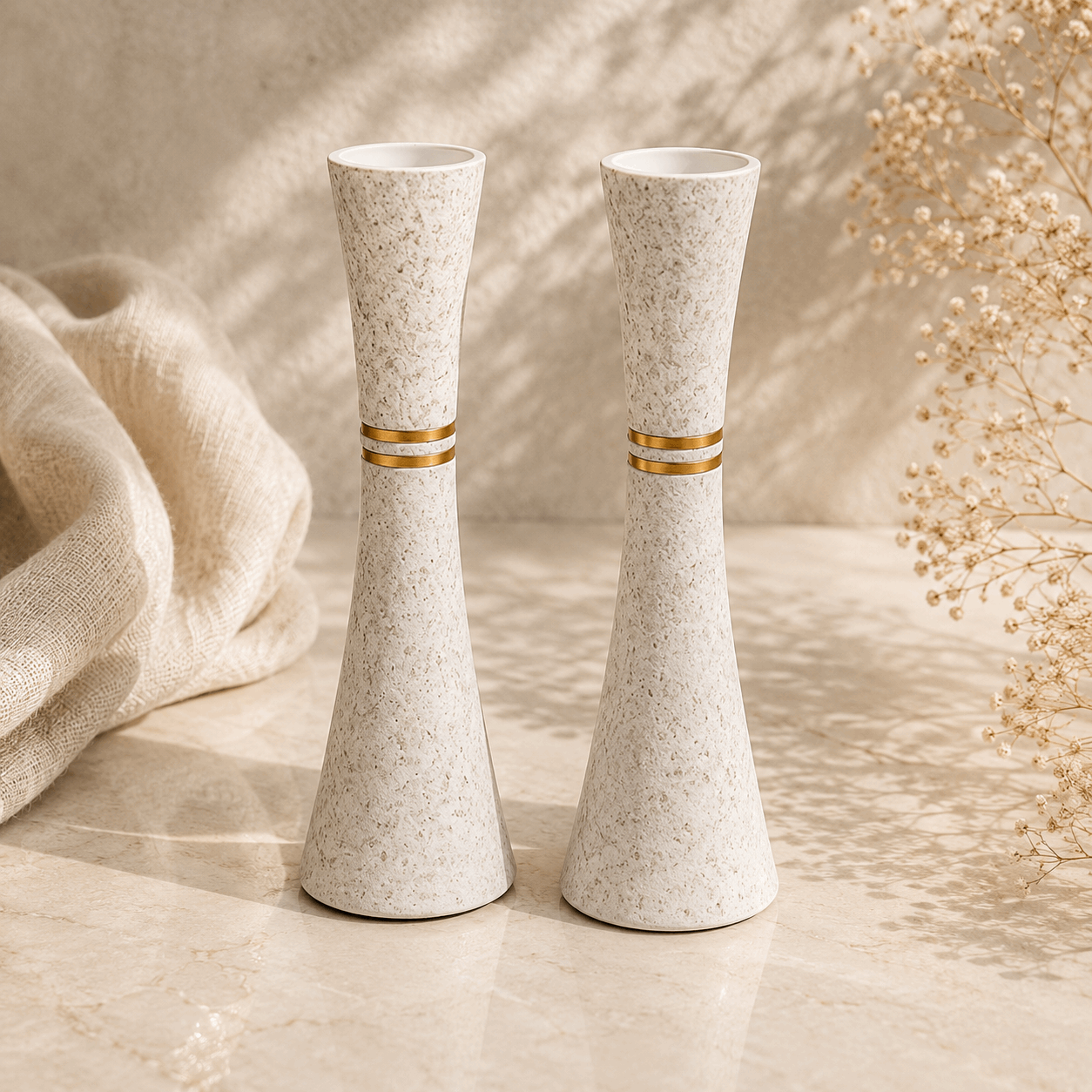 Shabbat Candlesticks - Luxury Polymer Stone Look Set