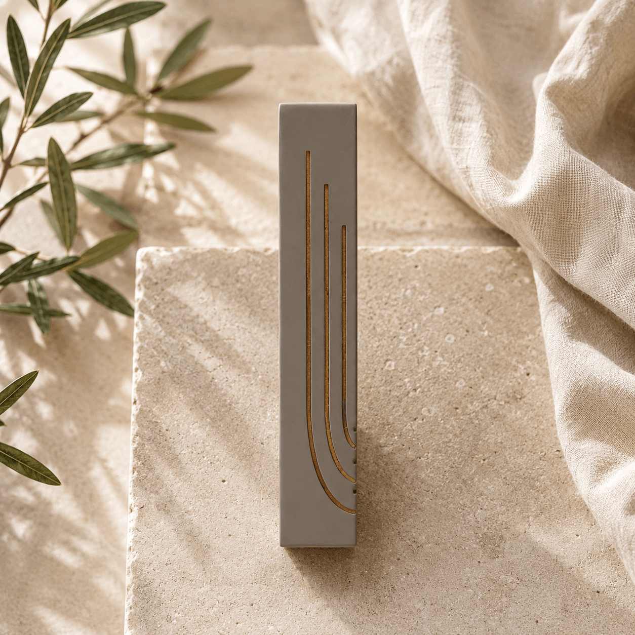 Mezuzah Case – Luxury Concrete Mezuzah with Gold Engraving | Fits 4.9" Klaf