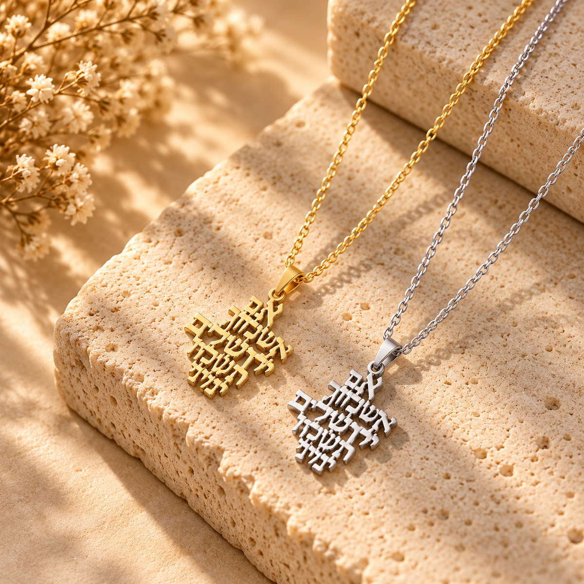 Im Eshkachech Yerushalayim Necklace – Stainless Steel Hebrew Jerusalem Pendant | Gold or Silver Jewish Jewelry