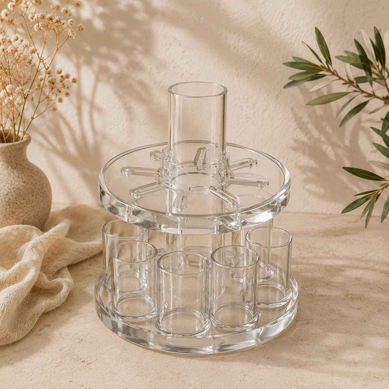 Acrylic Wine Distributor Set with 8 Cups - Silver Edition