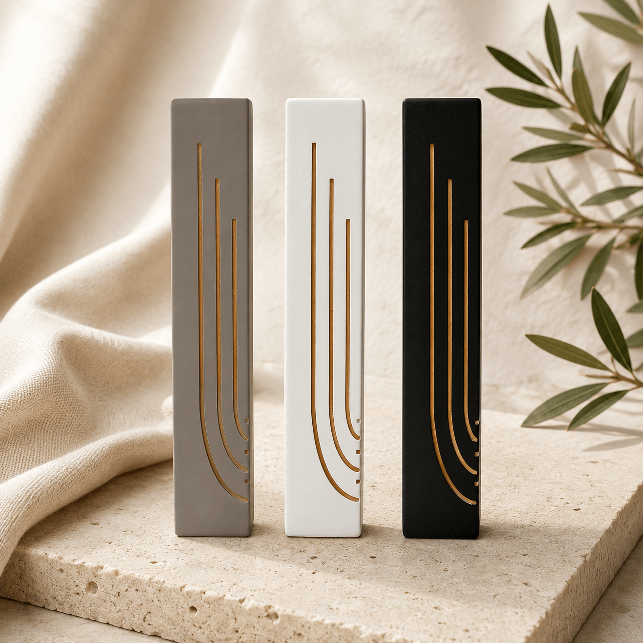 Mezuzah Case – Luxury Concrete Mezuzah with Gold Engraving | Fits 4.9" Klaf