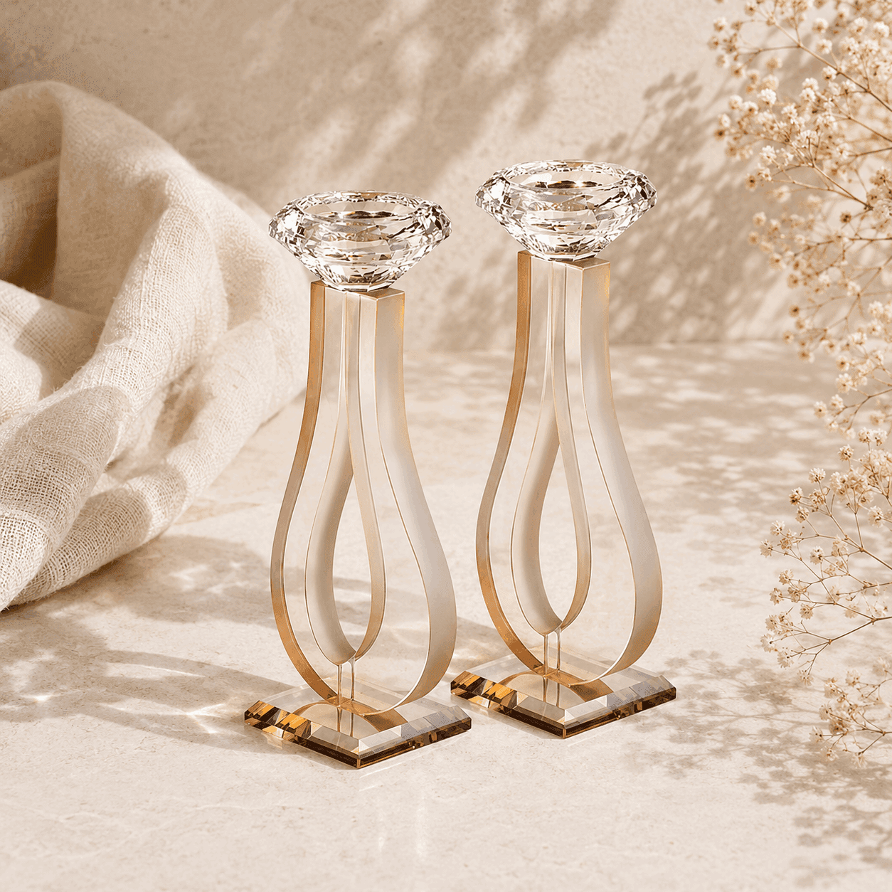 Compact Crystal Shabbat Candlesticks - Pair
