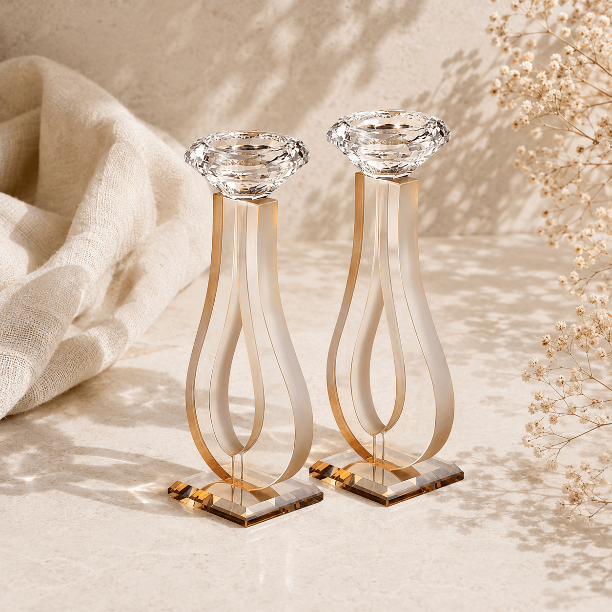 Compact Crystal Shabbat Candlesticks - Pair