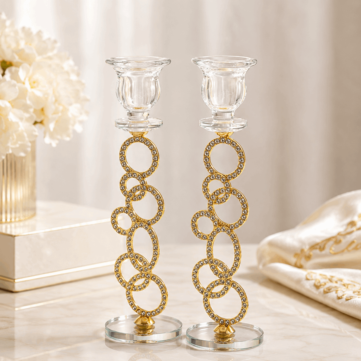 Candlesticks - Crystal Shabbat & Yom Tov Candlesticks | Crystal Circle Design