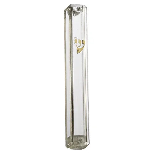 Clear Plastic Mezuzah Case - Gold/Silver Shin - Orot Judaica