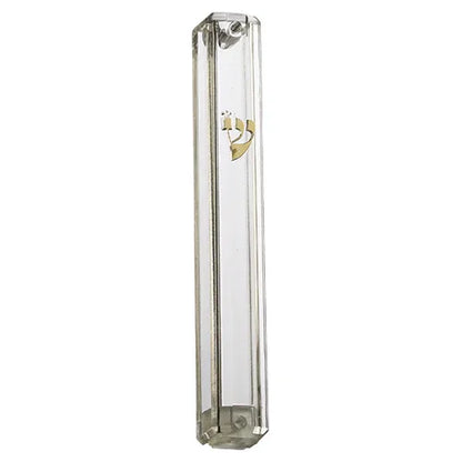 Clear Plastic Mezuzah Case - Gold/Silver Shin - Orot Judaica