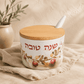 Honey Dish with Spoon - Natural Bamboo “Shana Tova”