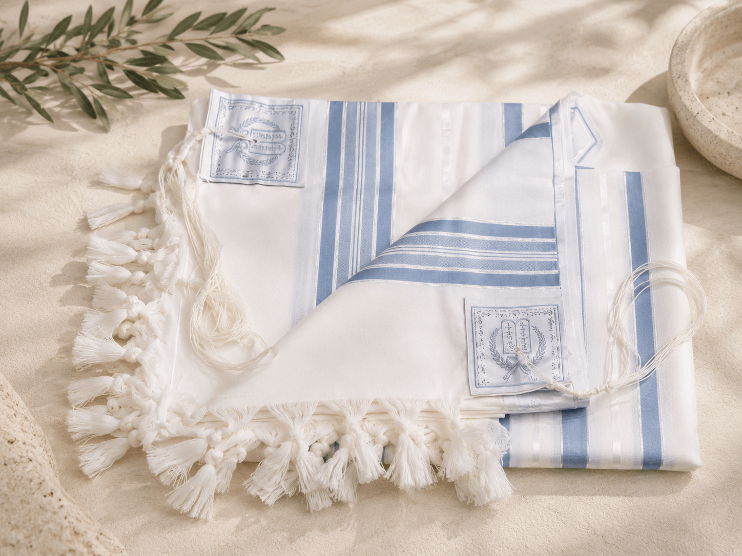 Tallit Tashbetz Bright Blue - 100% Rehelim Wool - Mishkan HaTchelet