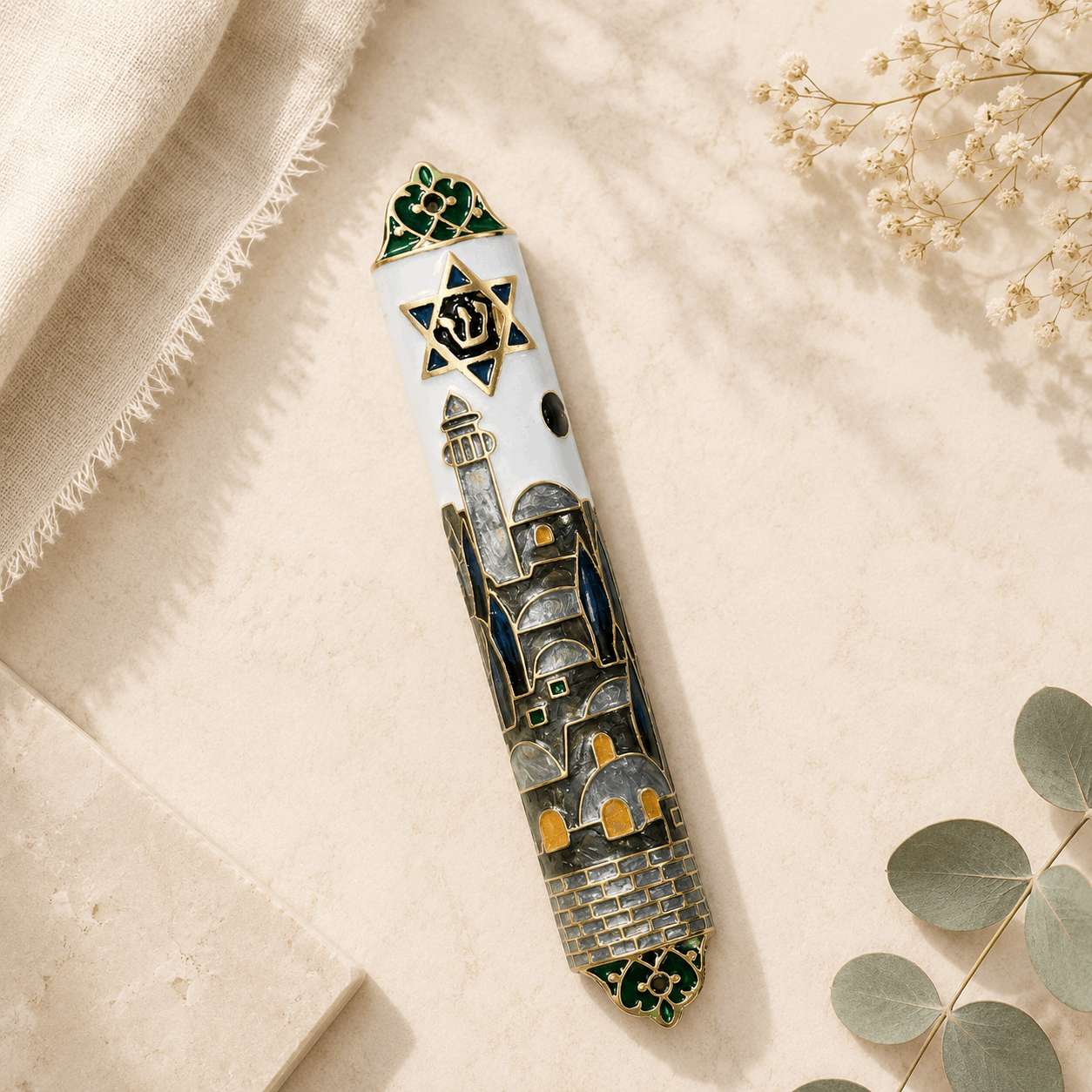 Mezuzah – Decorative Jerusalem Metal Mezuzah Case | Fits 4.9" Klaf
