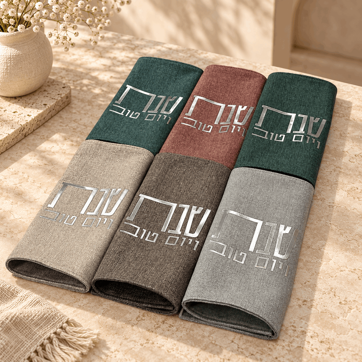 Challah Cover – Linen Shabbat & Yom Tov Challah Cover | Gold & Silver Hebrew Design