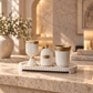 Havdalah Set – Polymer Concrete White & Gold Set with Tray, Kiddush Cup, Candle Holder & Besamim Box