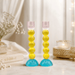 Candlesticks – Modern Glass Shabbat & Yom Tov Candlesticks | Pastel Blue, Yellow & Pink Bubble Design