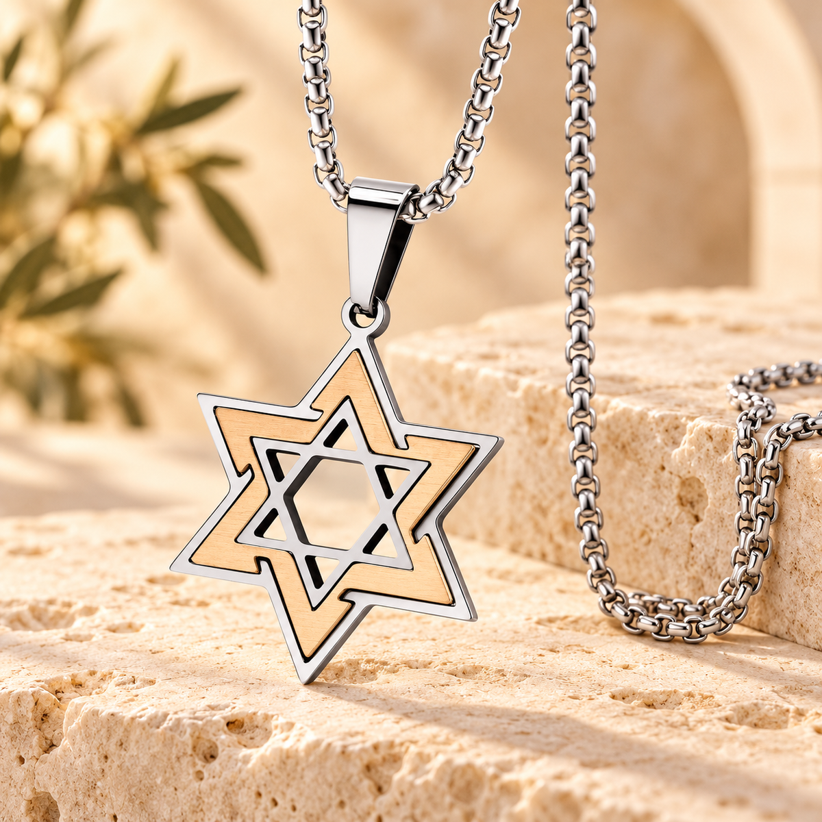 Star of David Necklace – Stainless Steel Magen David Pendant | Silver with Black, Blue, Gold, Rose Gold or Silver Accents