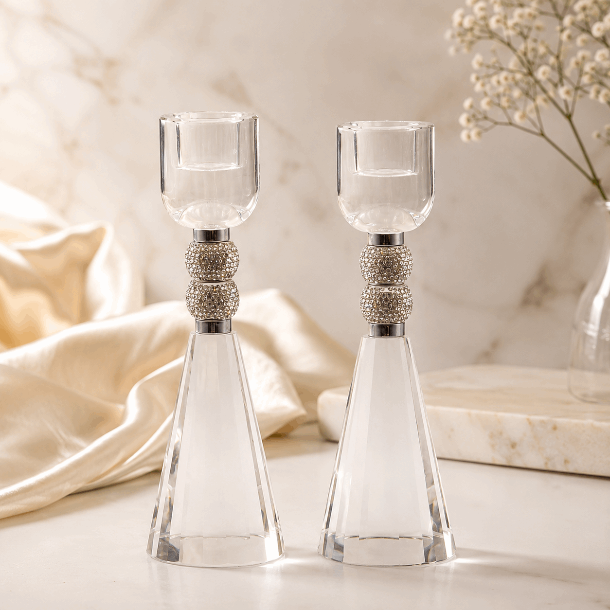 Candlesticks - Crystal Shabbat & Yom Tov Candlesticks | Crystal Bead Design