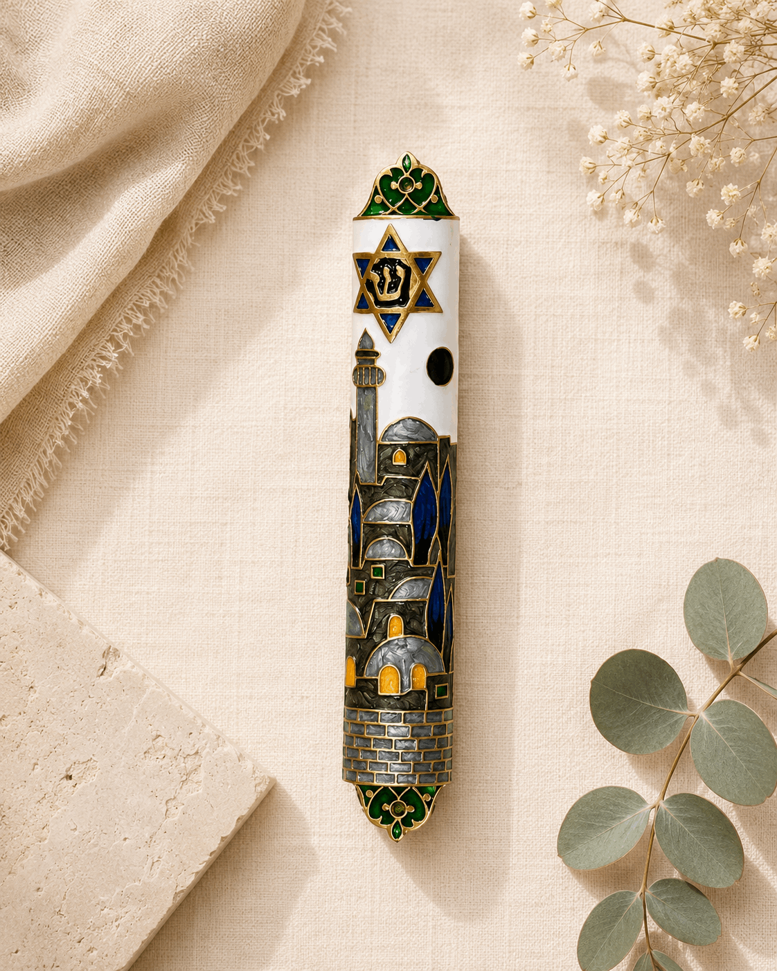 Mezuzah – Decorative Jerusalem Metal Mezuzah Case | Fits 4.9" Klaf