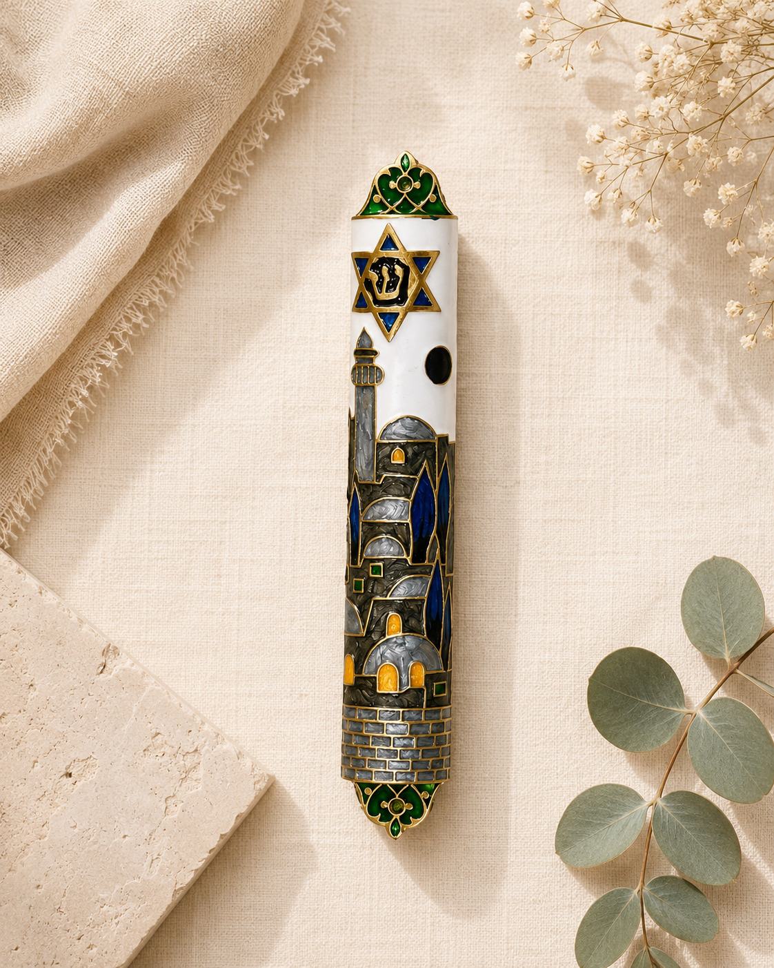 Mezuzah – Decorative Jerusalem Metal Mezuzah Case | Fits 4.9" Klaf