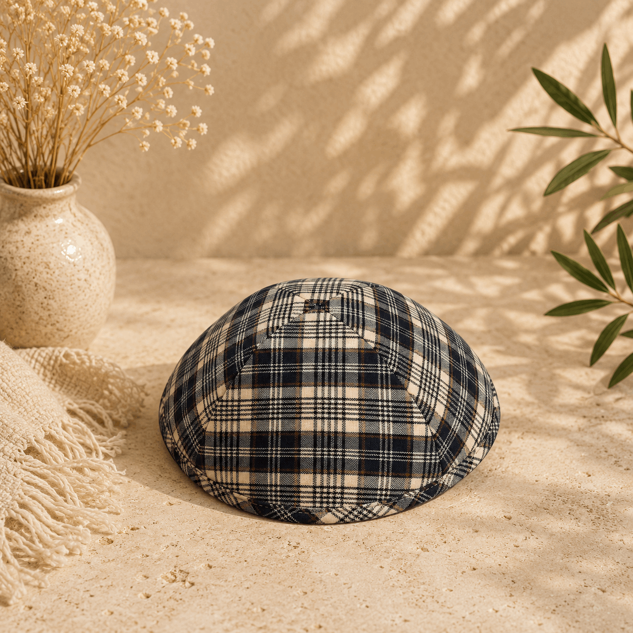 Kippah - iKIPPAH Navy & Cream Plaid Yarmulke