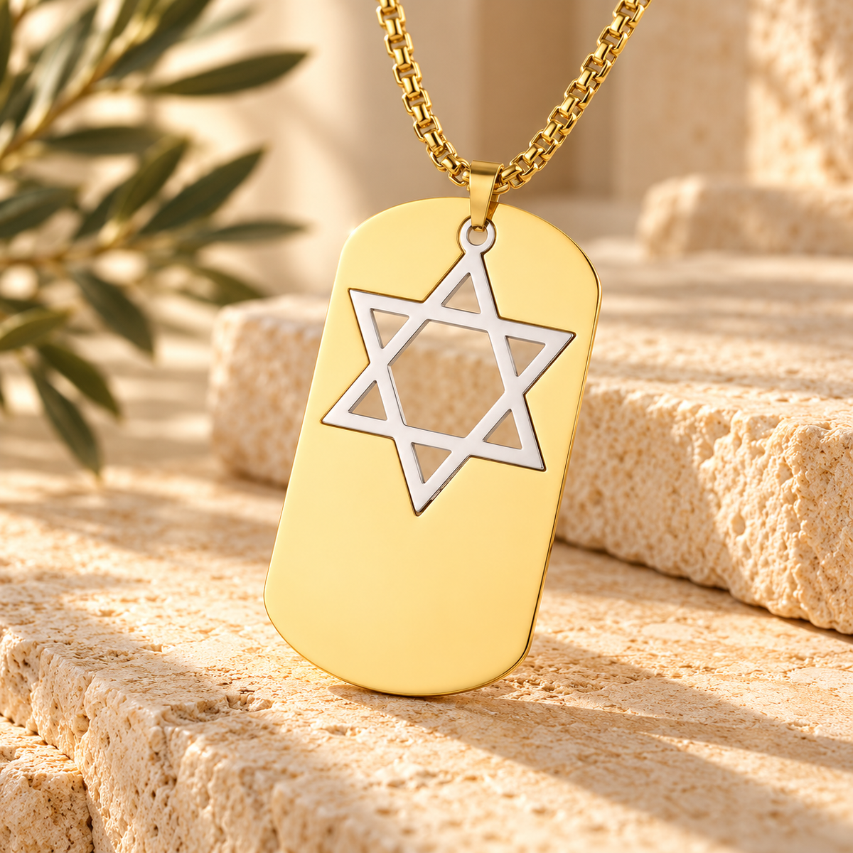Star of David Necklace – Stainless Steel Dog Tag Pendant | Gold, Silver & Two-Tone Magen David Jewish Jewelry