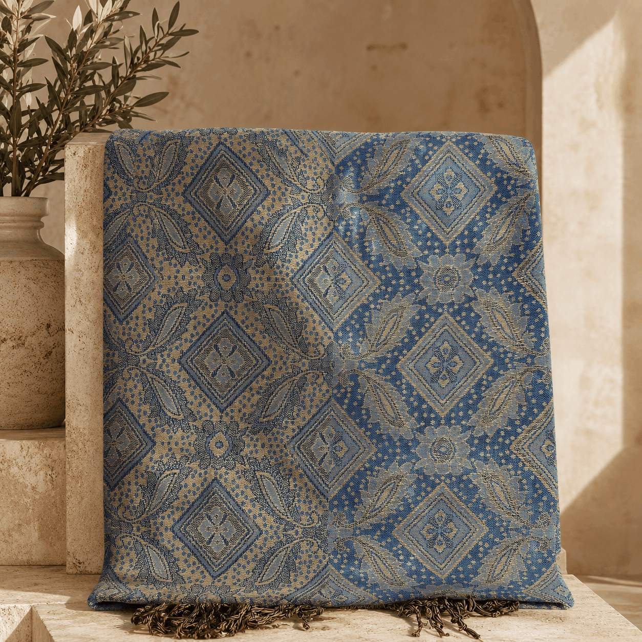 Tallit – Luxury Patterned Jewish Prayer Shawl with Tekhelet Tzitzit | Blue & Gold or Gray & White