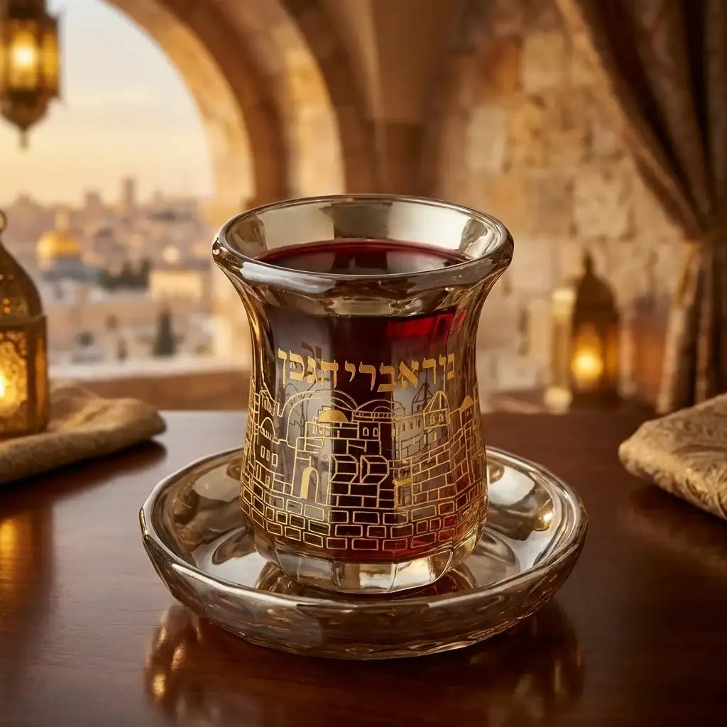 Kiddush Cup – Crystal Kiddush Cup with Saucer | Jerusalem Gold Design