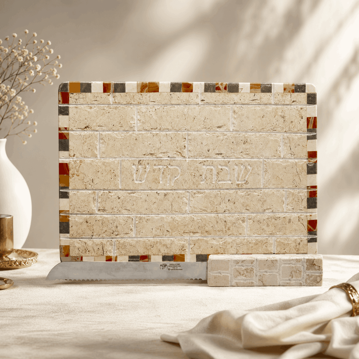 Challah Tray with Knife - Luxury Marble