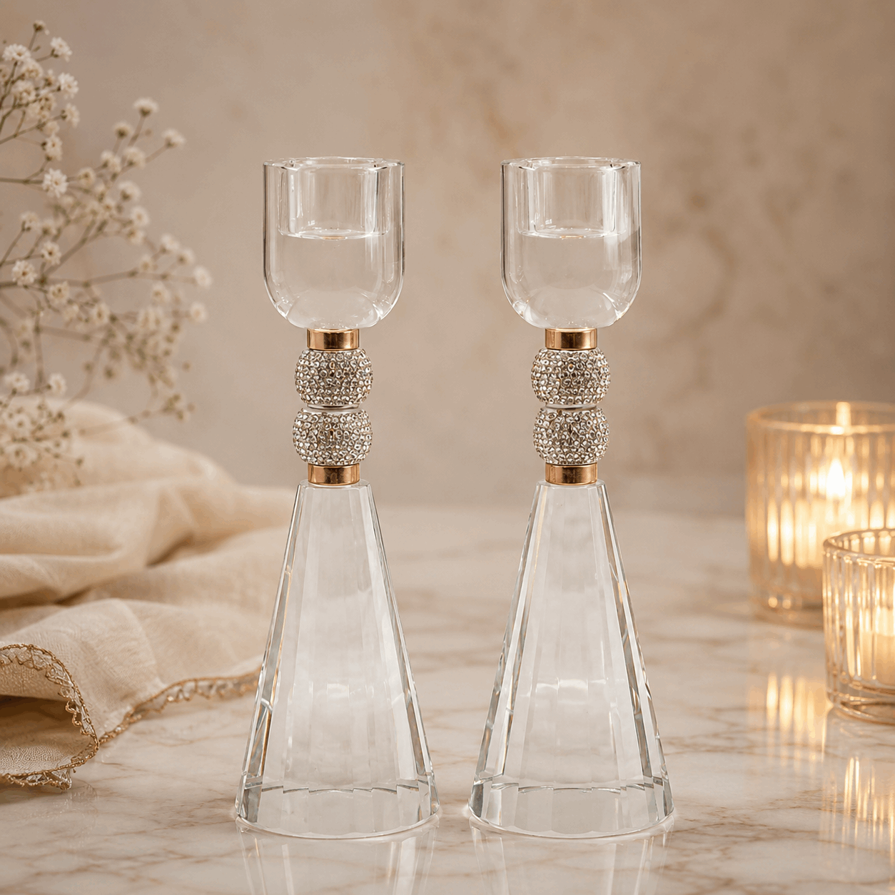 Candlesticks - Crystal Shabbat & Yom Tov Candlesticks | Crystal Bead Design