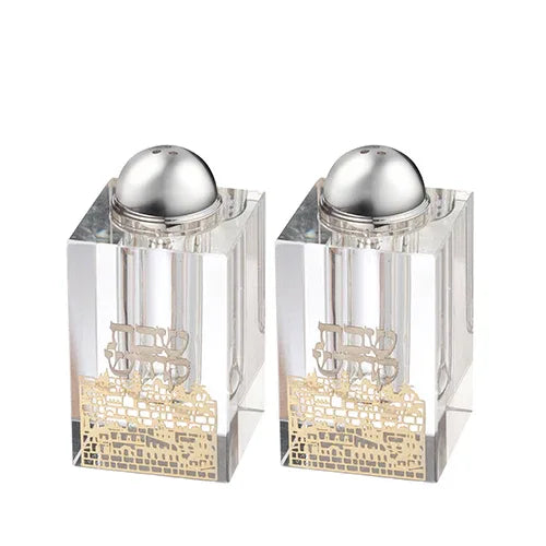 Salt Shaker Set - Crystal Jerusalem Design - Orot Judaica