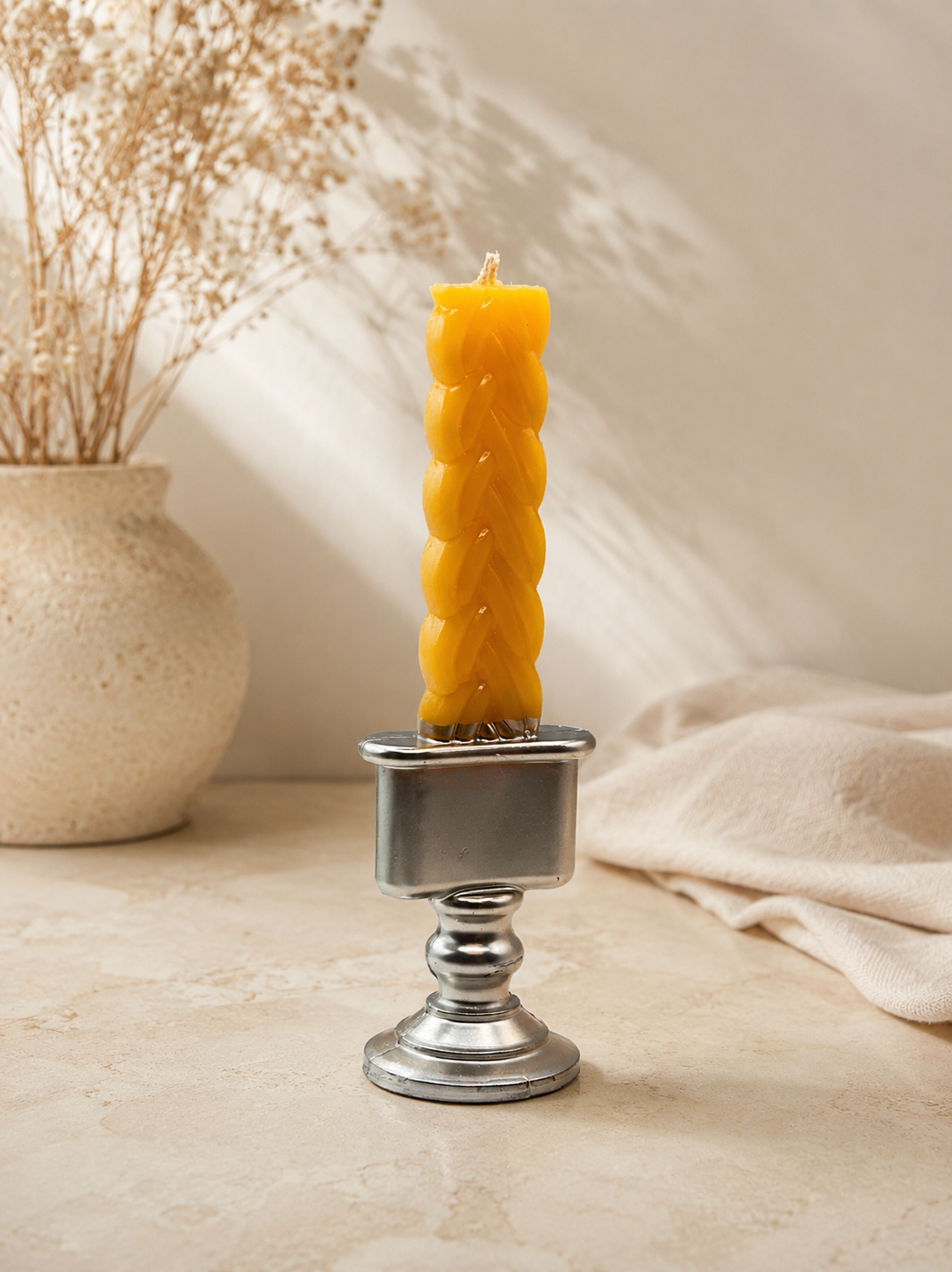 Havdalah Candle - Silver Candlestick Sculpted Design