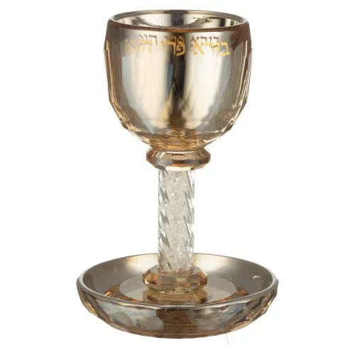 Crystal Kiddush Cup - Gold Finish with Saucer - Orot Judaica