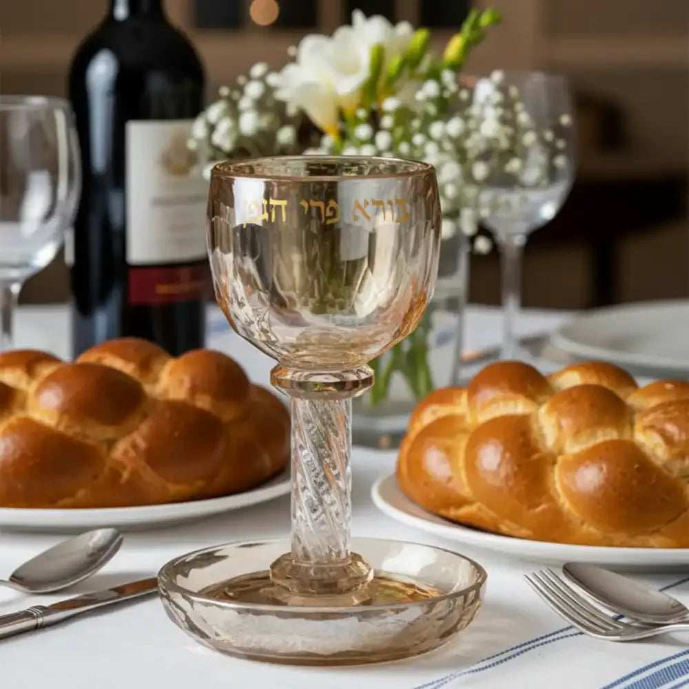 Crystal Kiddush Cup - Gold Finish with Saucer - Orot Judaica