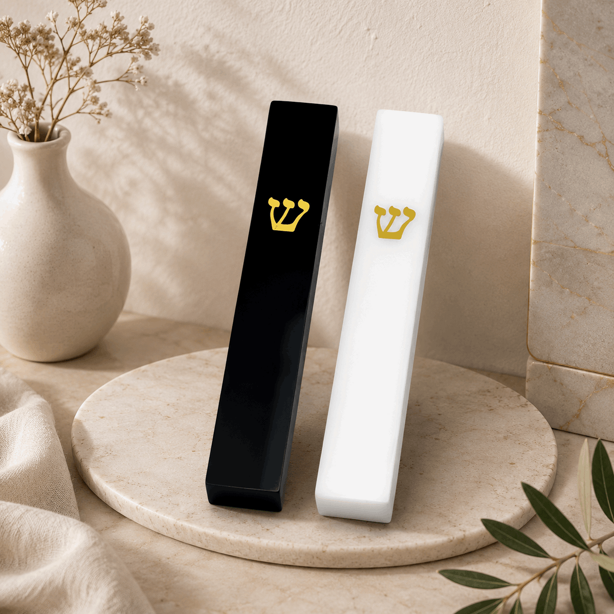 Mezuzah Case – Modern Acrylic Mezuzah | Black or White | Fits 4.35" Klaf