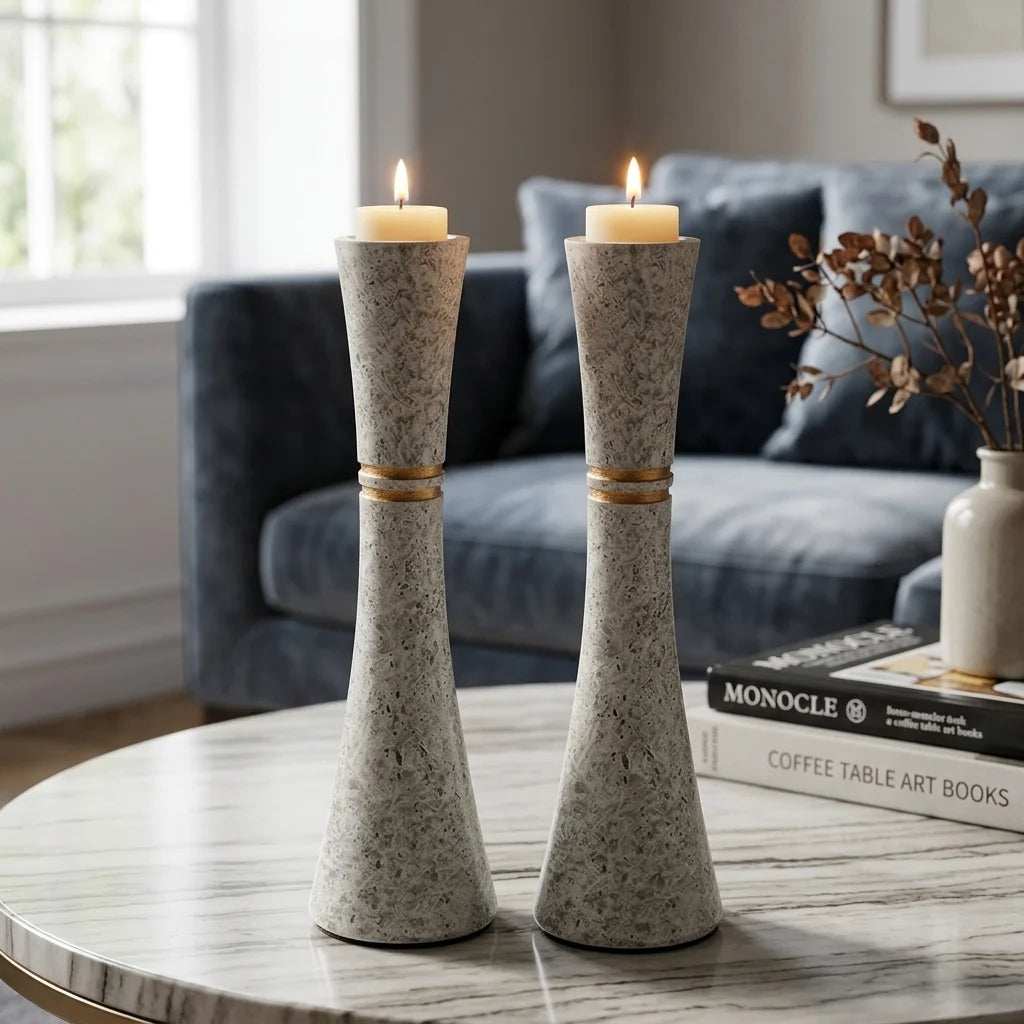 Shabbat Candlesticks - Luxury Polymer Stone Look Set