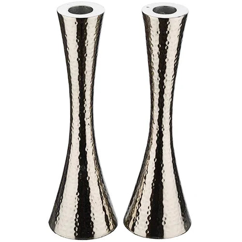 Hammered Nickel Aluminum Shabbat Candlesticks - Pair - Orot Judaica