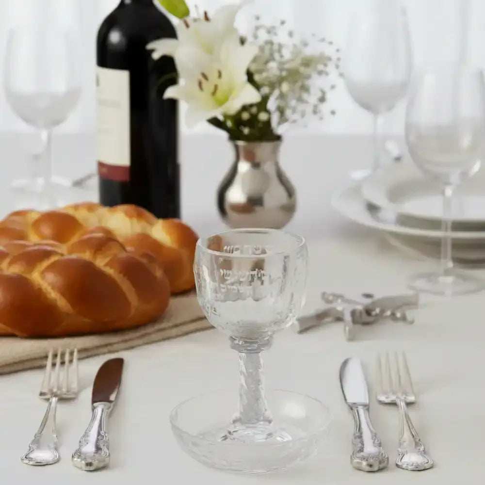 Crystal Kiddush Cup “Blessing” with Saucer - Orot Judaica