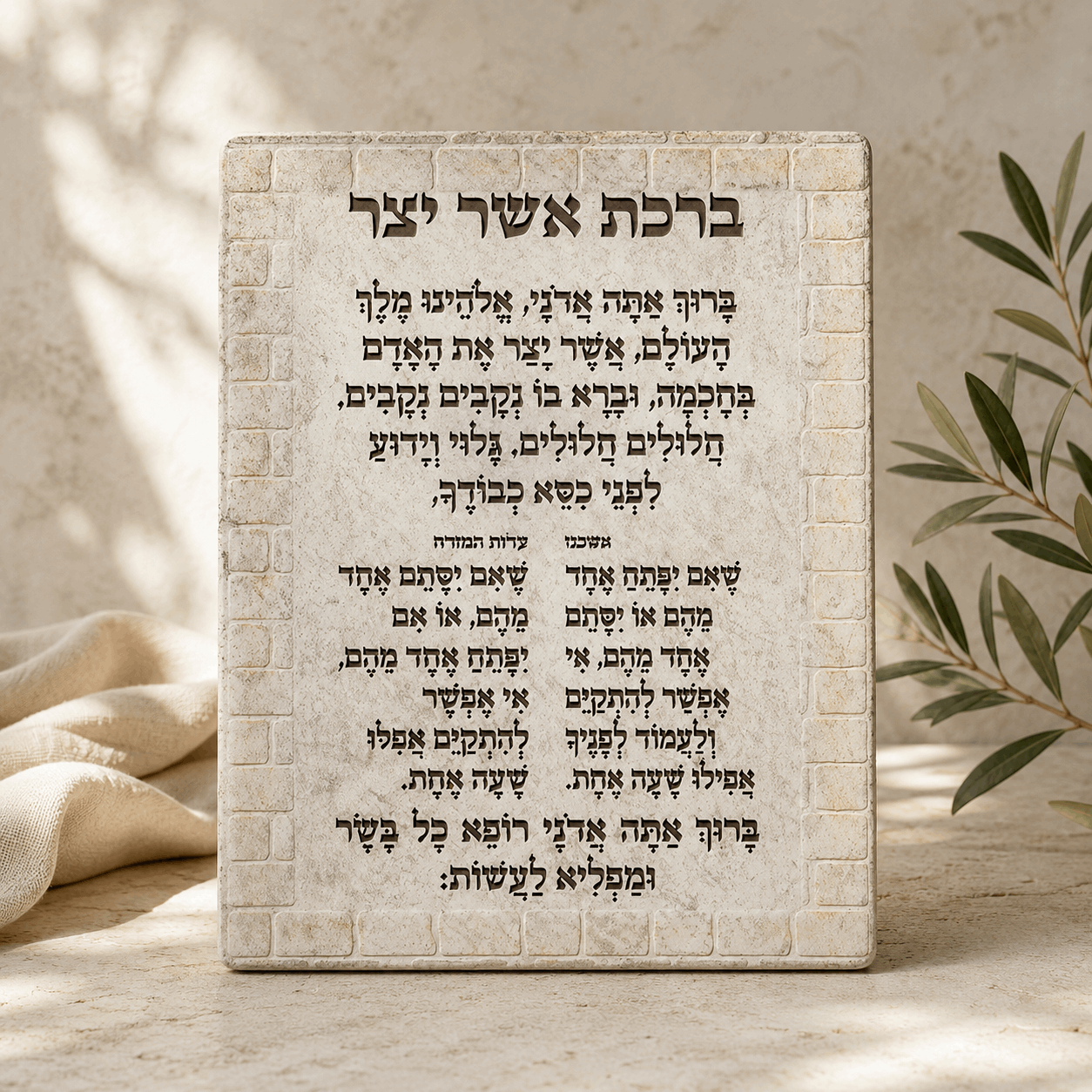 Asher Yatzar – Polymer Hebrew Blessing Wall Plaque | Ashkenaz & Edot Mizrach
