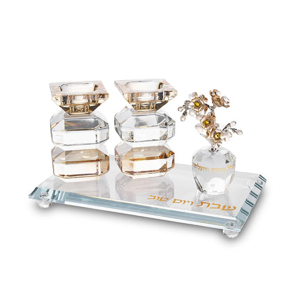 Candlesticks – Crystal Shabbat & Yom Tov Candlesticks with Tray | Blossom Design