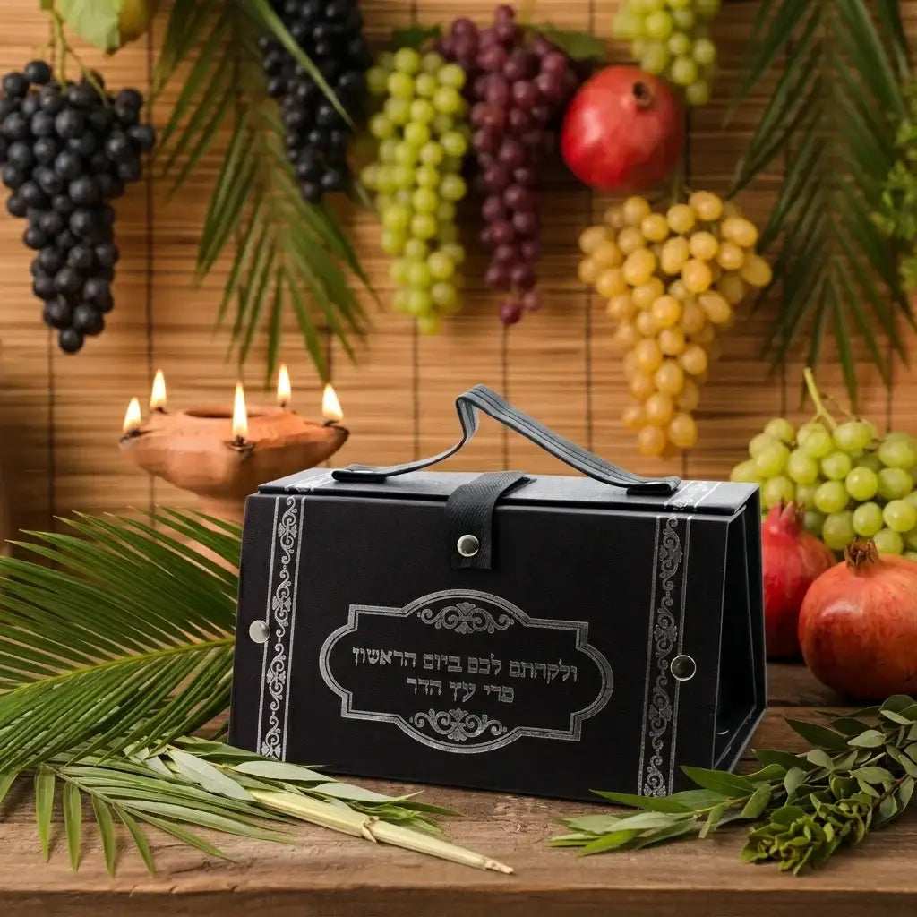 Etrog Box - Faux Leather Silver Design